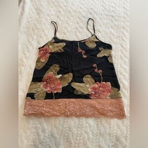 Intimissimi Floral Black Pink Silk & Lace Camisole L